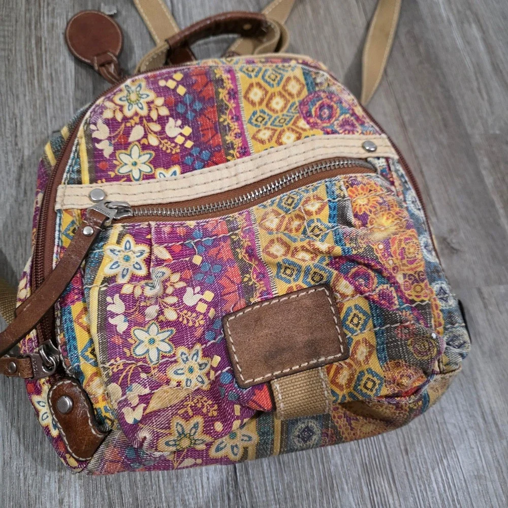 Fossil Womens Mini Backpack Small Floral Patchwork Canvas Tapestry Boho